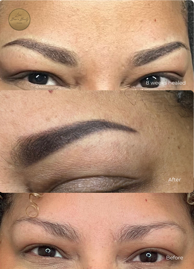 Before and after powder brows for sparse eyebrows